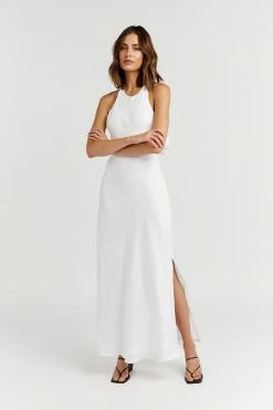 DISSH Boutiques CLOTHING ANDREA WHITE LINEN MIDI DRESS