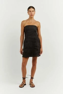 DISSH Boutiques DAPHNE BLACK LINEN MINI DRESS CLOTHING