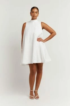 DISSH Boutiques DRESSES AISLE WHITE LINEN PANEL MINI DRESS