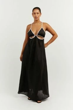 DISSH Boutiques AIDEN BLACK LINEN BINDING DRESS