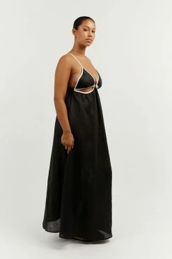 DISSH Boutiques AIDEN BLACK LINEN BINDING DRESS