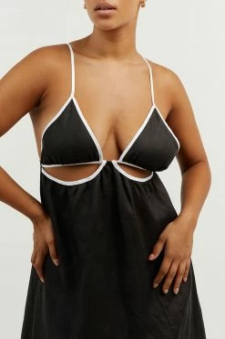 DISSH Boutiques AIDEN BLACK LINEN BINDING DRESS