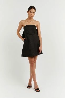 DISSH Boutiques AISLE BLACK LINEN BACK BOW DRESS CLOTHING
