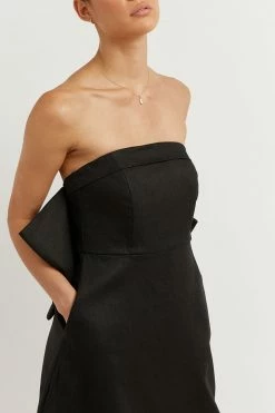 DISSH Boutiques AISLE BLACK LINEN BACK BOW DRESS CLOTHING