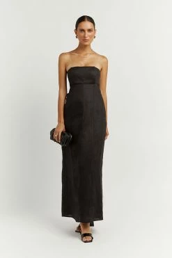 DISSH Boutiques ANDERSON BLACK LINEN MIDI DRESS