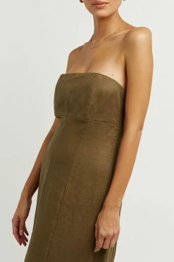 DISSH Boutiques CLOTHING ANDERSON OLIVE LINEN MIDI DRESS