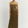 DISSH Boutiques CLOTHING ANDERSON OLIVE LINEN MIDI DRESS