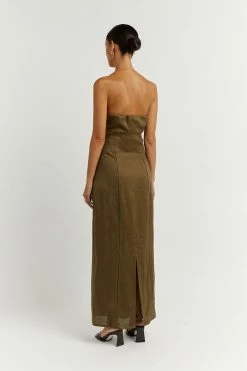 DISSH Boutiques CLOTHING ANDERSON OLIVE LINEN MIDI DRESS