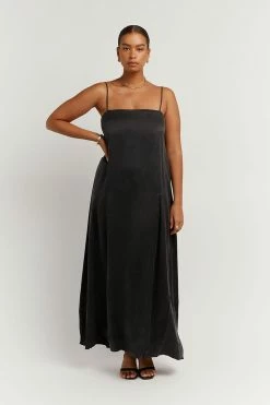 DISSH Boutiques EVANS BLACK SILK SLIP MIDI DRESS