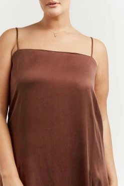 DISSH Boutiques EVANS MAHOGANY SILK SLIP MIDI DRESS THE BUMP FRIENDLY EDIT