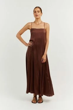 DISSH Boutiques EVANS MAHOGANY SILK SLIP MIDI DRESS THE BUMP FRIENDLY EDIT