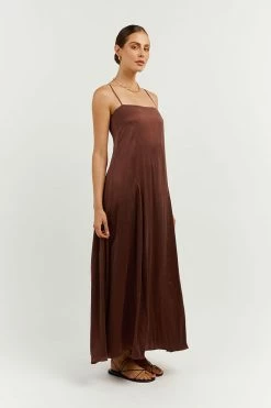 DISSH Boutiques EVANS MAHOGANY SILK SLIP MIDI DRESS THE BUMP FRIENDLY EDIT