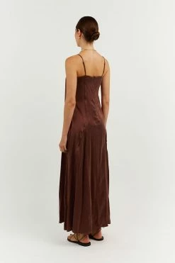 DISSH Boutiques EVANS MAHOGANY SILK SLIP MIDI DRESS THE BUMP FRIENDLY EDIT