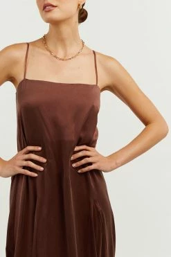 DISSH Boutiques EVANS MAHOGANY SILK SLIP MIDI DRESS THE BUMP FRIENDLY EDIT