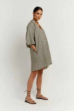 DISSH Boutiques MARLOW BEIGE GEO SMOCK DRESS