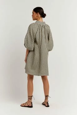 DISSH Boutiques MARLOW BEIGE GEO SMOCK DRESS