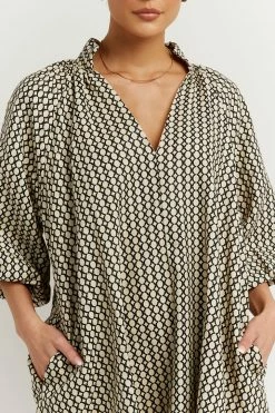 DISSH Boutiques MARLOW BEIGE GEO SMOCK DRESS