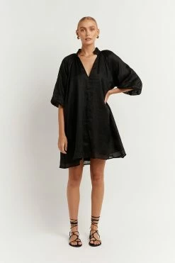DISSH Boutiques EMPIRE BLACK SMOCK MINI DRESS THE BUMP FRIENDLY EDIT