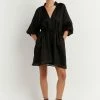 DISSH Boutiques EMPIRE BLACK SMOCK MINI DRESS THE BUMP FRIENDLY EDIT