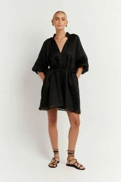 DISSH Boutiques EMPIRE BLACK SMOCK MINI DRESS THE BUMP FRIENDLY EDIT