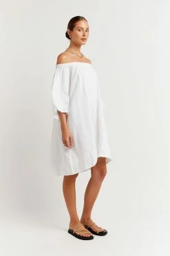 DISSH Boutiques THE BUMP FRIENDLY EDIT PIP WHITE LINEN DRESS
