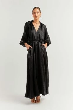 DISSH Boutiques EMPIRE BLACK SMOCK MIDI DRESS THE BUMP FRIENDLY EDIT