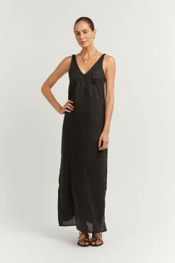 Buy โค๏ธ DISSH Boutiques TULLY BLACK LINEN MIDI ๐ DRESS ๐ 8 DISSH Boutiques TULLY BLACK LINEN MIDI DRESS