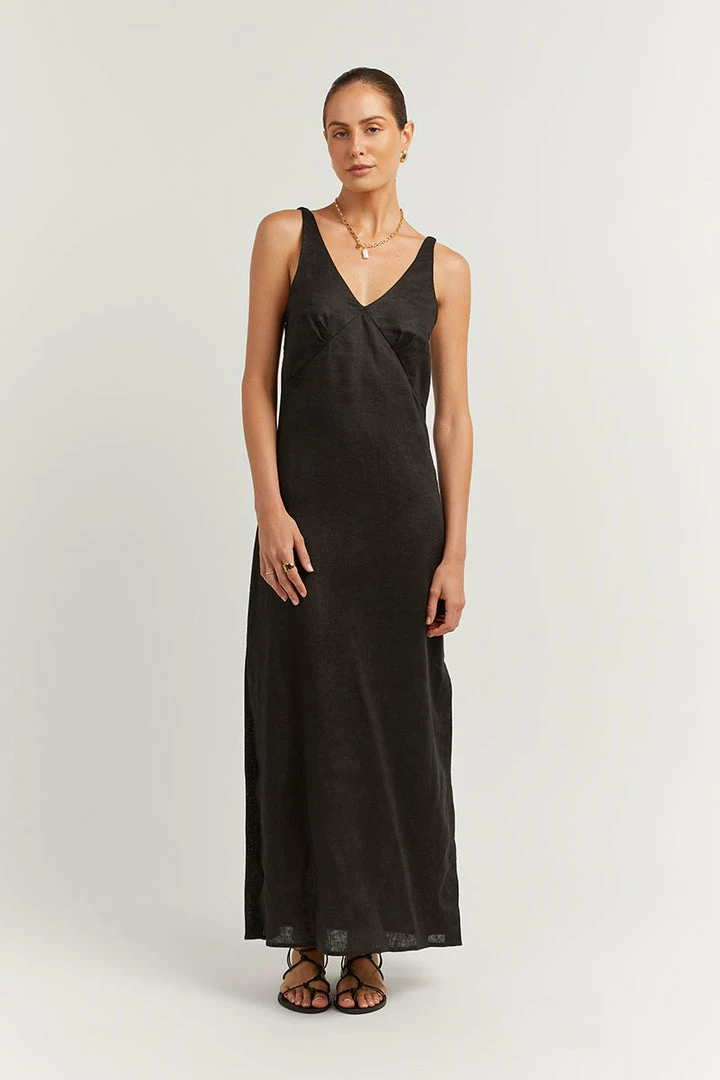 Buy โค๏ธ DISSH Boutiques TULLY BLACK LINEN MIDI ๐ DRESS ๐ 1 DISSH Boutiques TULLY BLACK LINEN MIDI DRESS