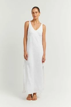 DISSH Boutiques TULLY WHITE LINEN MIDI DRESS CLOTHING