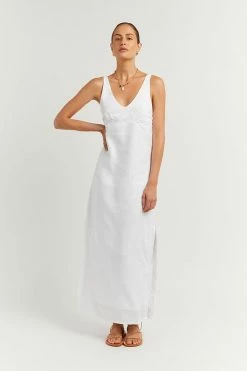 DISSH Boutiques TULLY WHITE LINEN MIDI DRESS CLOTHING