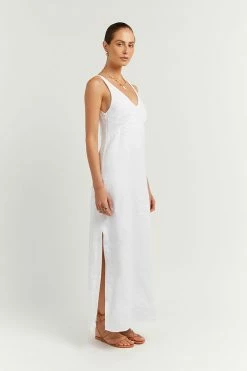 DISSH Boutiques TULLY WHITE LINEN MIDI DRESS CLOTHING
