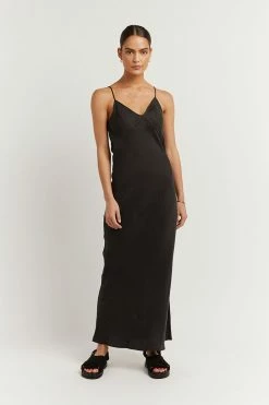 DISSH Boutiques PELLY BLACK SLIP MIDI DRESS CLOTHING
