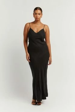 DISSH Boutiques PELLY BLACK SLIP MIDI DRESS CLOTHING