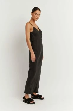 DISSH Boutiques PELLY BLACK SLIP MIDI DRESS CLOTHING