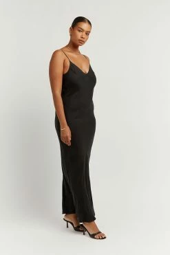 DISSH Boutiques PELLY BLACK SLIP MIDI DRESS CLOTHING