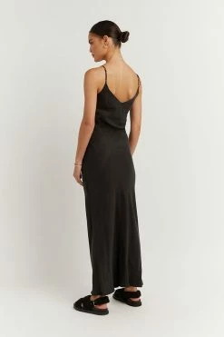 DISSH Boutiques PELLY BLACK SLIP MIDI DRESS CLOTHING