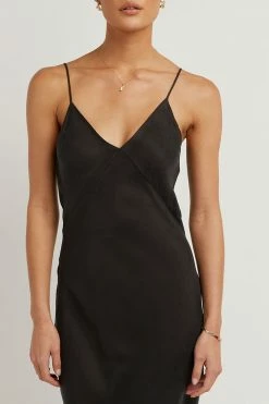 DISSH Boutiques PELLY BLACK SLIP MIDI DRESS CLOTHING