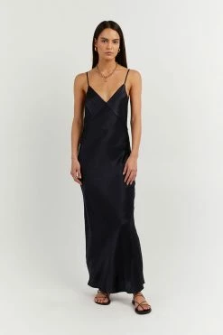 DISSH Boutiques SIMONE NAVY SATIN SLIP DRESS