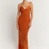 DISSH Boutiques PELLY BURNT ORANGE SLIP MIDI DRESS