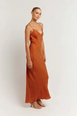 DISSH Boutiques PELLY BURNT ORANGE SLIP MIDI DRESS