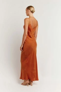 DISSH Boutiques PELLY BURNT ORANGE SLIP MIDI DRESS