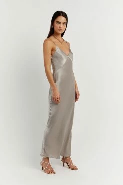 DISSH Boutiques SIMONE PEWTER SATIN SLIP MIDI DRESS