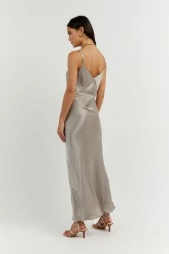 DISSH Boutiques SIMONE PEWTER SATIN SLIP MIDI DRESS