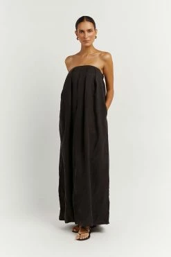 DISSH Boutiques CLOTHING POLLY BLACK STRAPLESS MIDI DRESS