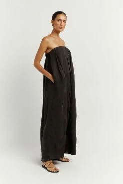 DISSH Boutiques CLOTHING POLLY BLACK STRAPLESS MIDI DRESS