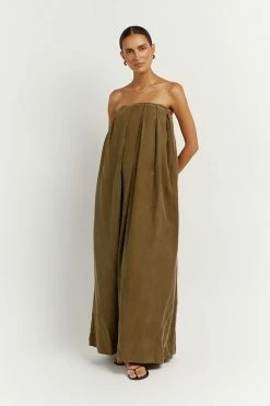 DISSH Boutiques POLLY OLIVE STRAPLESS MIDI DRESS