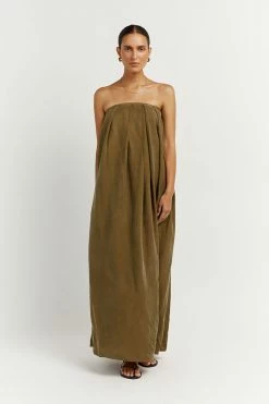 DISSH Boutiques POLLY OLIVE STRAPLESS MIDI DRESS