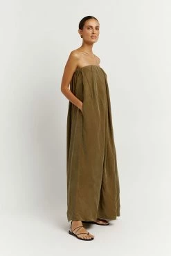 DISSH Boutiques POLLY OLIVE STRAPLESS MIDI DRESS
