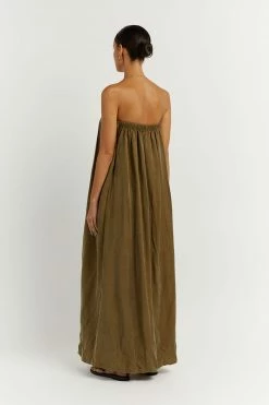 DISSH Boutiques POLLY OLIVE STRAPLESS MIDI DRESS