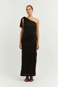 DISSH Boutiques MACCA BLACK LINEN MIDI DRESS CLOTHING